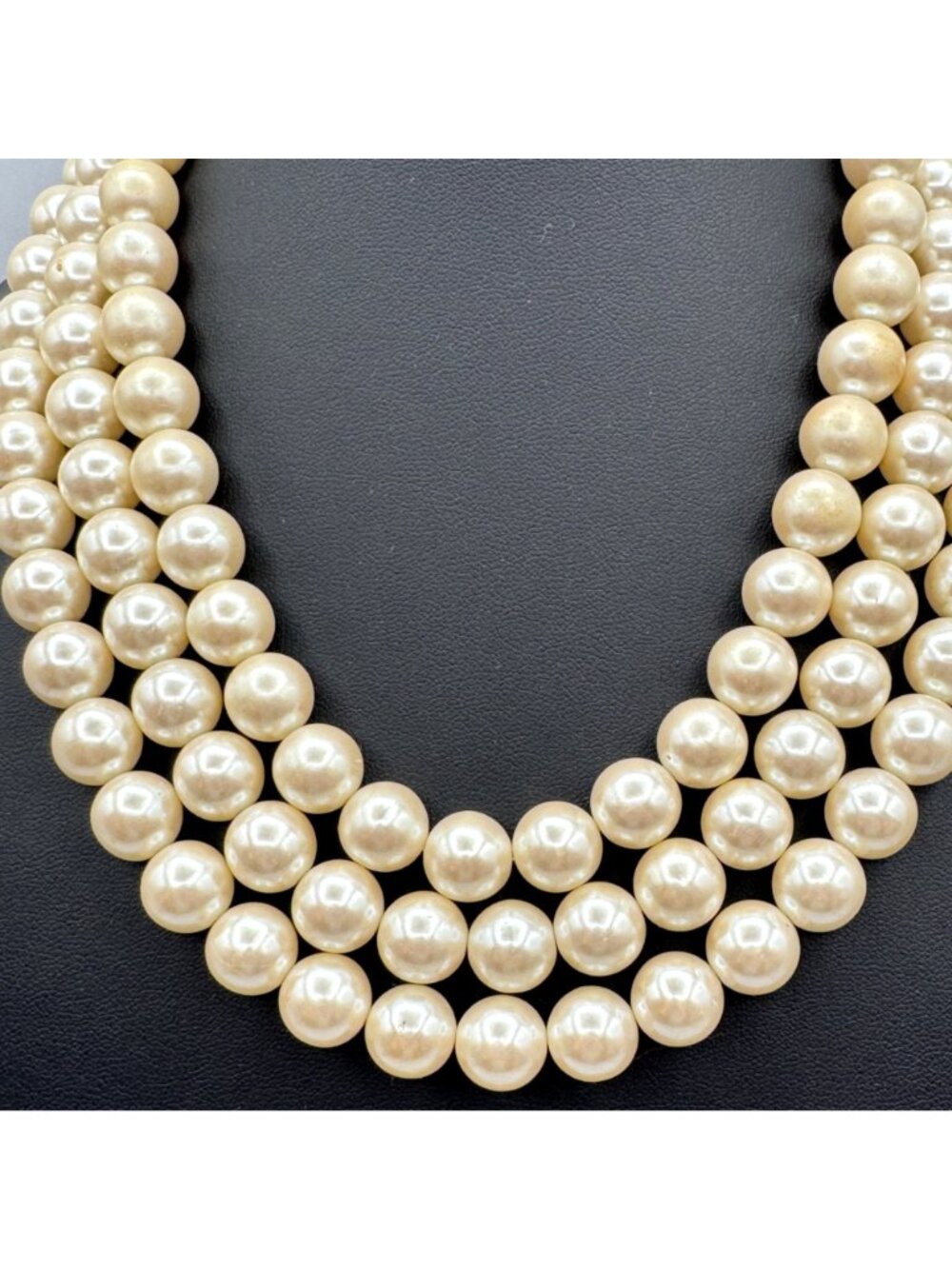 Vintage Statement Faux Pearl Necklace Multi-Strand 12mm 18" Bridal Runway Collar - Picture 2 of 6